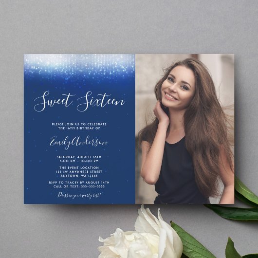 豪華なネイビーブルーのスイート16フォト 招待状