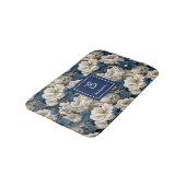 豪華なネイビーブルーの花 カスタムネームバスマット バスマット (アングル)