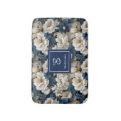 豪華なネイビーブルーの花 カスタムネームバスマット バスマット (正面縦)