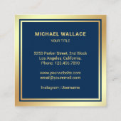 豪華なネイビーブルーゴールドホイルの航海ロープアンカー スクエア名刺 (裏面)