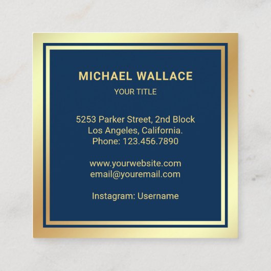 豪華なネイビーブルーゴールドホイルの航海ロープアンカー スクエア名刺 (裏面)