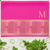 豪華なネオンホットピンク金ゴールドモノグラム キッチンタオル