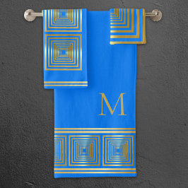 豪華なネオン明るい青の金ゴールド名タオルセット バスタオルセット