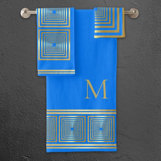 豪華なネオン明るい青の金ゴールド名タオルセット バスタオルセット