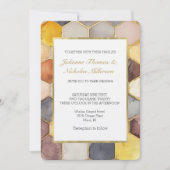 豪華なハニカム コーム ブラッシュ シャンパン アブストラクト ウェディング 招待状 (正面)