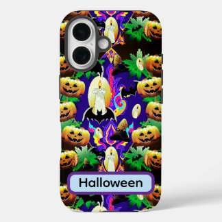 豪華なハロウィーンのスプーキーなカボチャとパターン iPhone 16ケース