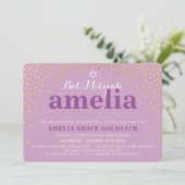 豪華なバット・ミツバ【輝く】ラスティゴールドのコンフェッティとパープル 招待状 (スタンド正面)