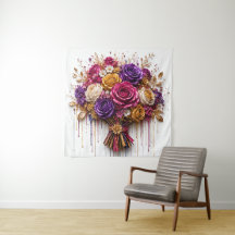 豪華なバラの芸術作品、金とカラフルなドリップ