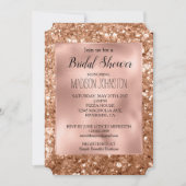 豪華なバラゴールドのグリッター ブライダルシャワー 招待状 (正面)