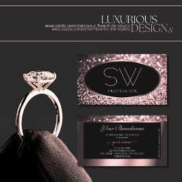 豪華なバラピンクブラックスパークルグリッターモノグラム 名刺