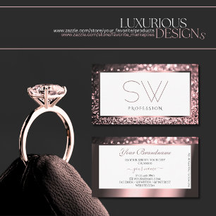 豪華なバラピンクホワイトスパークルグリッターモノグラム 名刺