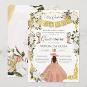 豪華なバラ色の白金チャローフラワーのキンセアニエラ  I 招待状 (正面/裏面)