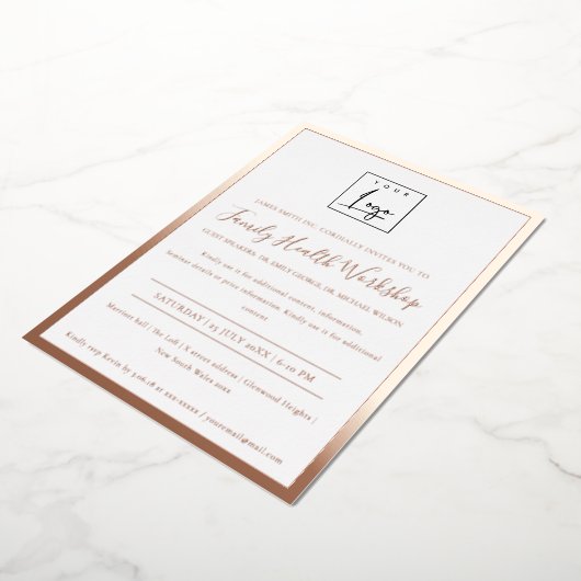 豪華なバラ色の金箔であなただけのロゴをワークショップのガライベントで  箔招待状 (回転した状態)