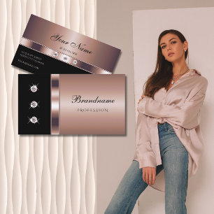 豪華なバラ金ゴールドオンブラックウィズラインストフェイクーンズ 名刺