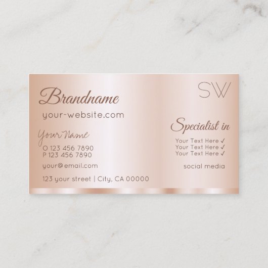 豪華なバラ金ゴールドグラマラスとモノグラムモダン 名刺 (裏面)