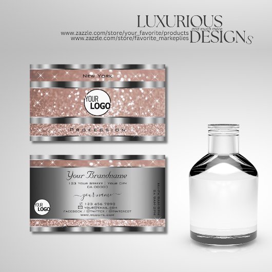 豪華なバラ金ゴールドグリッタースターズアンドロゴシルバー 名刺