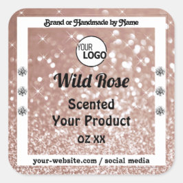 豪華なバラ金ゴールドグリッター製品ラベル追加ロゴ スクエアシール