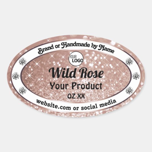 豪華なバラ金ゴールドグリッター製品ラベル追加ロゴ 楕円形シール (正面)