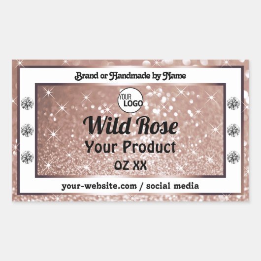 豪華なバラ金ゴールドグリッター製品ラベル追加ロゴ 長方形シール (正面)