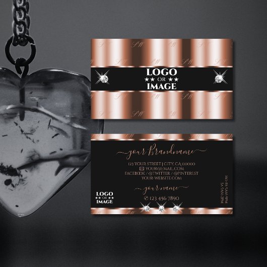 豪華なバラ金ゴールドブラックスパークルジュエリーとロゴ 名刺
