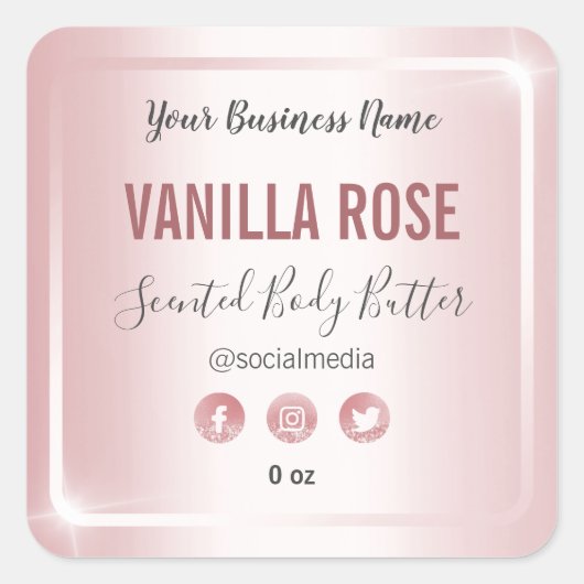 豪華なバラ金ゴールド光沢のある体バターラベル スクエアシール (正面)