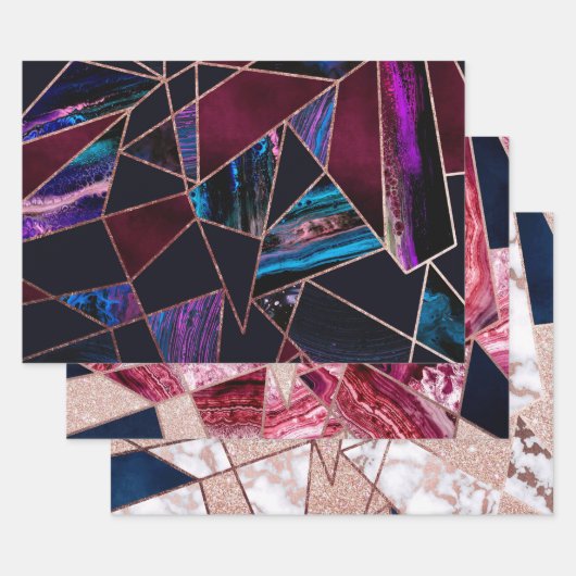 豪華なバラ金ゴールド液体絵を描大理石幾何学的 ラッピングペーパーシート (セット)