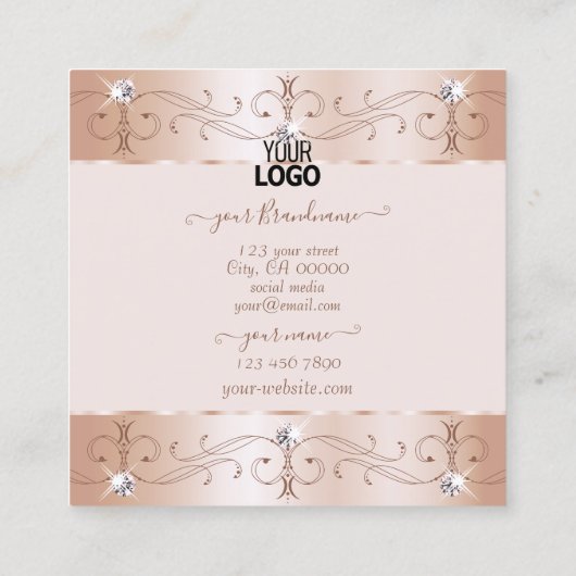 豪華なバラ金ゴールド華美オーナメント追加ロゴラックス スクエア名刺 (裏面)