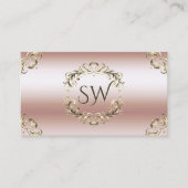 豪華なバラ金ゴールド華美モノグラム写真QRコード 名刺 (正面)