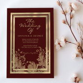 豪華なバーガンディゴールドの花柄結婚式 招待状