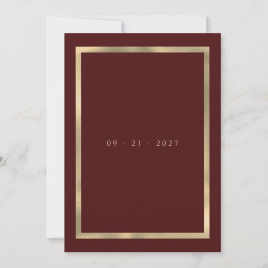 豪華なバーガンディゴールドの花柄結婚式 招待状 (裏面)