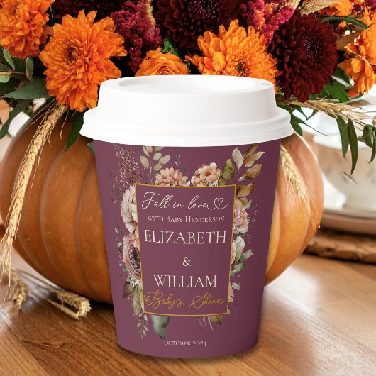 豪華なバーガンディフラワーフォールベイビーシャワー 紙コップ