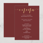 豪華なバーガンディ＆ゴールドの結婚式メニュー メニュー (正面/裏面)