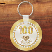 豪華なパーソナライズされた100th誕生日パーティーの好意、 キーホルダー (裏面)