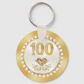 豪華なパーソナライズされた100th誕生日パーティーの好意、 キーホルダー (裏面)