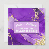 豪華なパープルとゴールドのマーブル模様のウェディング セーブザデート (正面)