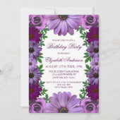 豪華なパープルの花の誕生日 招待状 (正面)