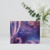 豪華なパープルグロー chic グラマラスパール セーブザデート 案内ポストカード (スタンド正面)