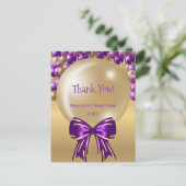 豪華なパープルゴールドの風船とリボンの卒業お礼カード ポストカード (スタンド正面)