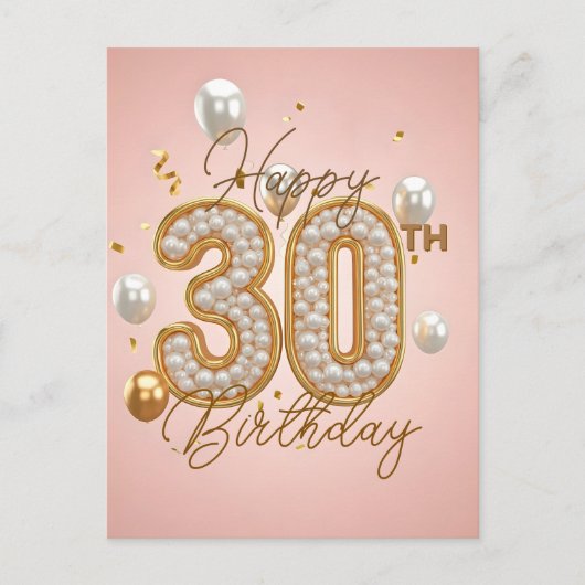 豪華なパールとゴールドのアクセント 30歳の誕生日 ポストカード (正面)