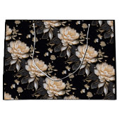 豪華なパールブラックの牡丹の花模様エレガント ラージペーパーバッグ (正面)