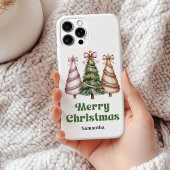 豪華なヒョウ柄のクリスマスツリーのカスタムネーム Case-Mate iPhoneケース
