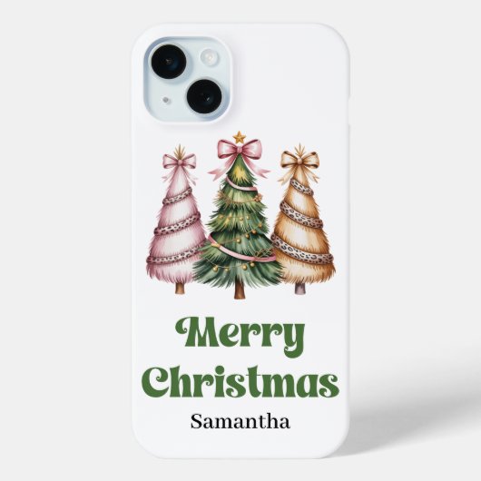 豪華なヒョウ柄のクリスマスツリーのカスタムネーム Case-Mate iPhoneケース (裏面)