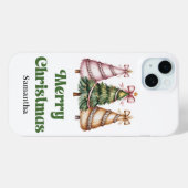 豪華なヒョウ柄のクリスマスツリーのカスタムネーム Case-Mate iPhoneケース (裏面 (横))