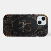 豪華なヒョウ柄の背景と名前 iPhone 15ケース (裏面横)