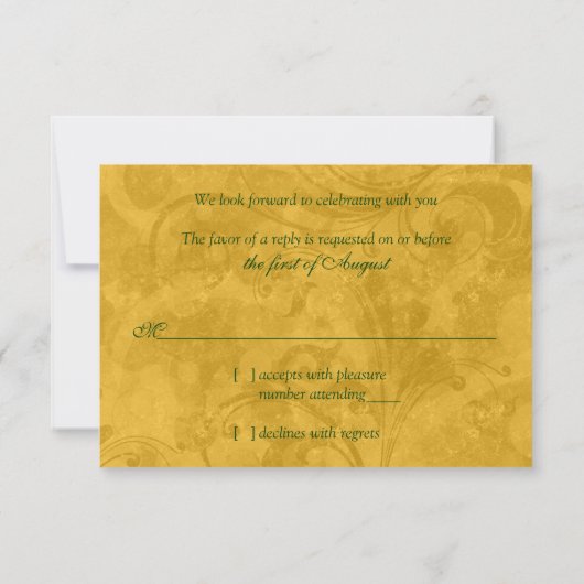 豪華なビクトリア調の仮面舞踏会スタイルのウェディングパーティーの出欠確認のお願い 出欠カード (裏面)