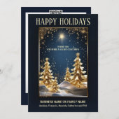 豪華なビジネス金ゴールドクリスマスツリーの写真のロゴ シーズンカード (正面/裏面)