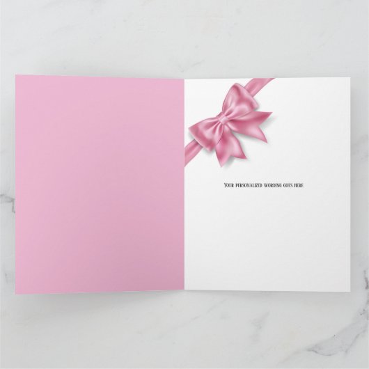 豪華なビッグピンクのボウギフトクロスパーティー カード (内部)