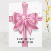 豪華なビッグピンクのボウギフトクロスパーティー カード (黄色い花)