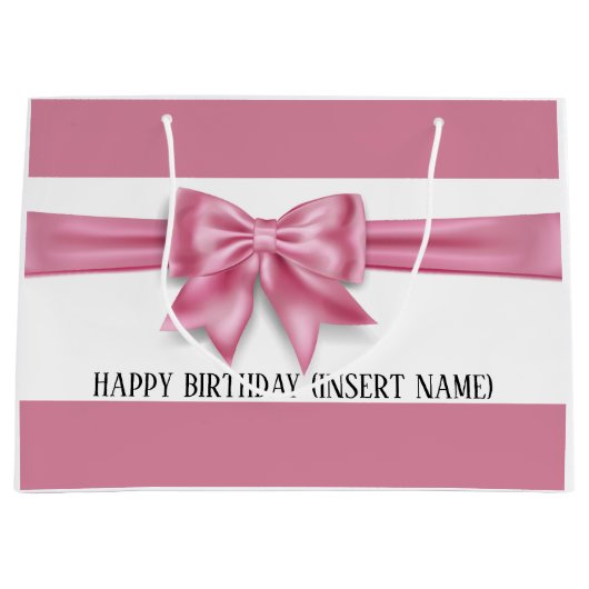 豪華なビッグピンクボウブロードストライプDIYパーティー ラージペーパーバッグ (正面)