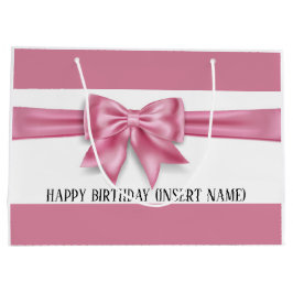 豪華なビッグピンクボウブロードストライプDIYパーティー ラージペーパーバッグ